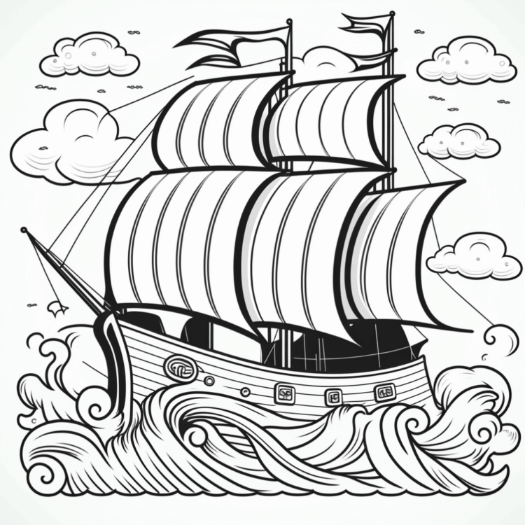 Dibujo para colorear barco de dibujos animados