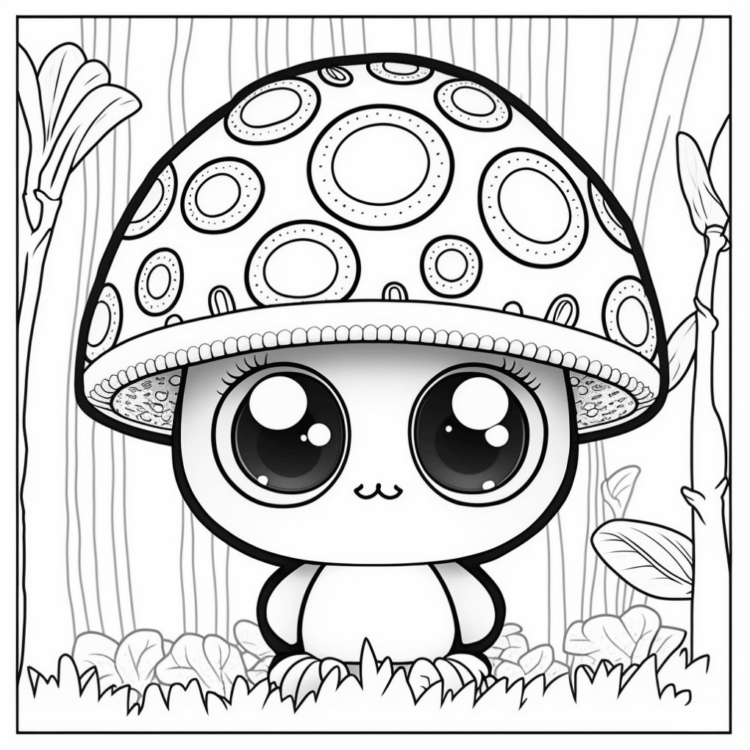 Ausmalbild Pilz mit großen Augen
