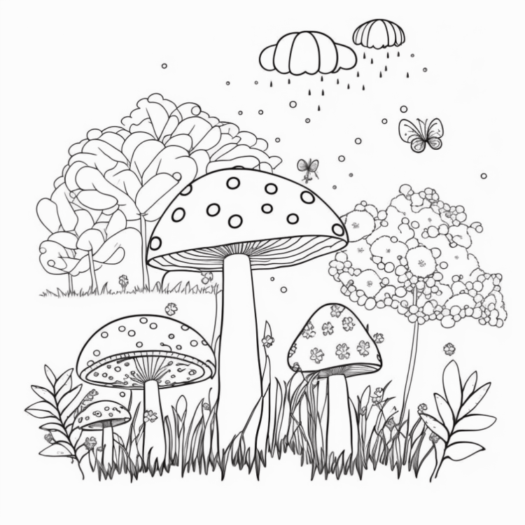Colorear setas de dibujos bajo la lluvia