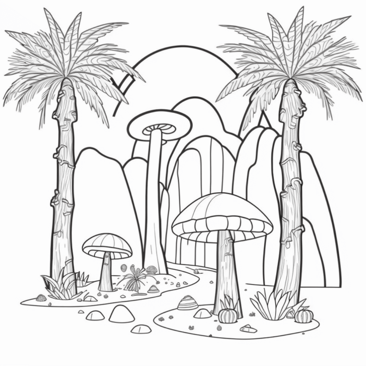 Dibujo para colorear setas y palmeras