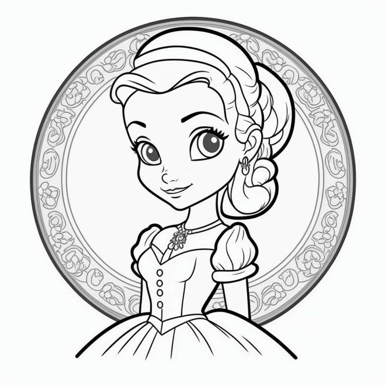 Colorear dibujo princesa en círculo