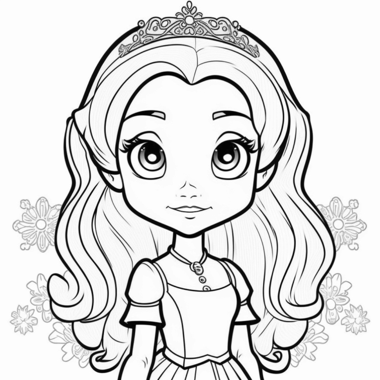 Dibujo para colorear flores y princesa