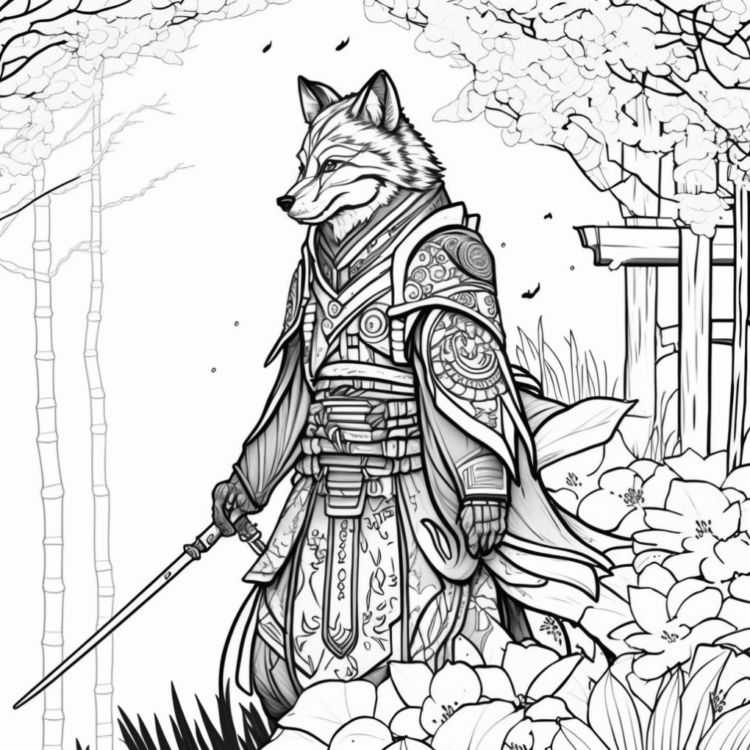 Dibujo para colorear Lobo samurai