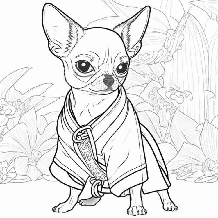 Dibujo para colorear Chihuahua Samurai