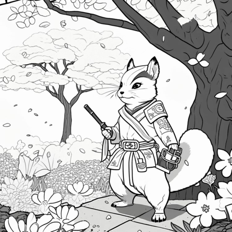 Coloring picture squirrel in the forest
