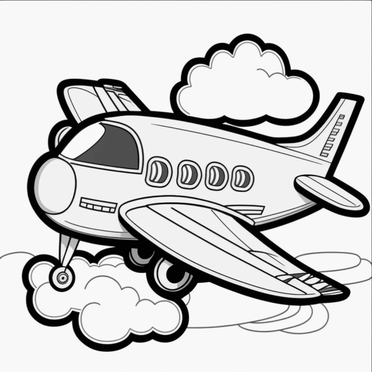 Dibujo para colorear de un avión en las nubes