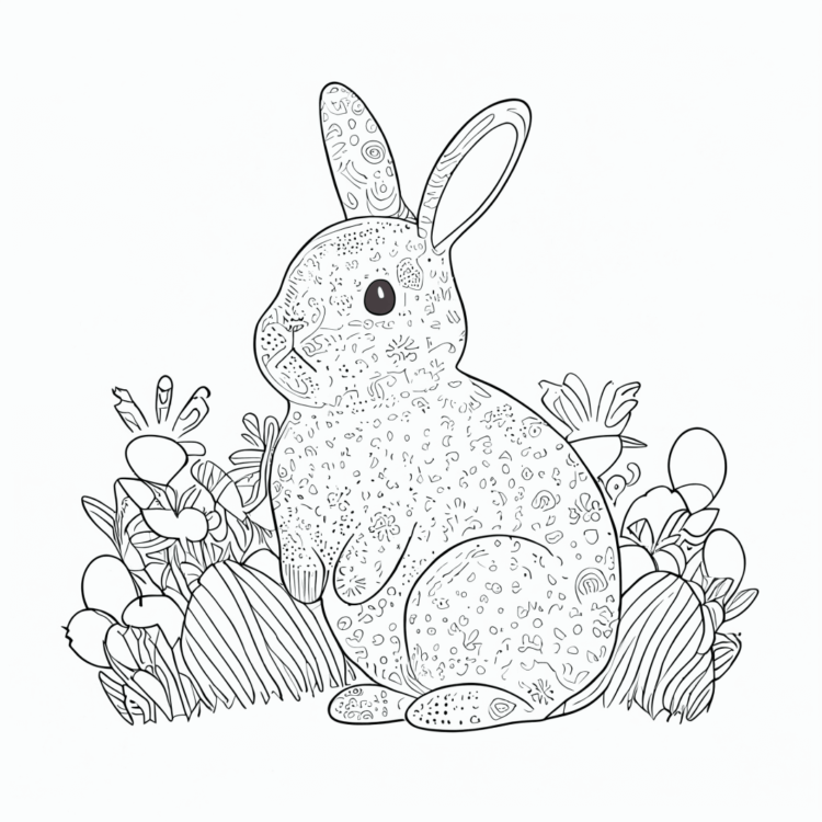Patterned rabbit coloring page