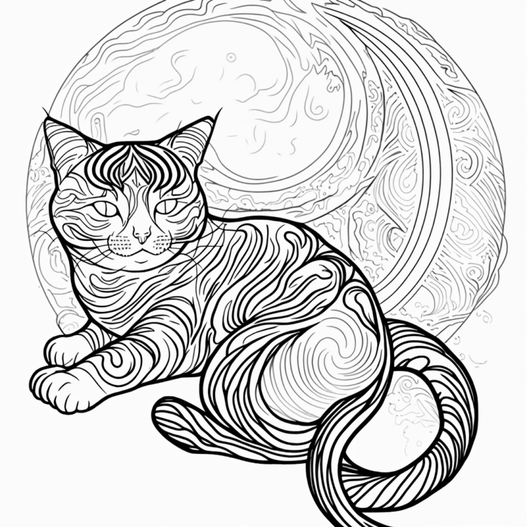 Dibujo para colorear gato en un torbellino