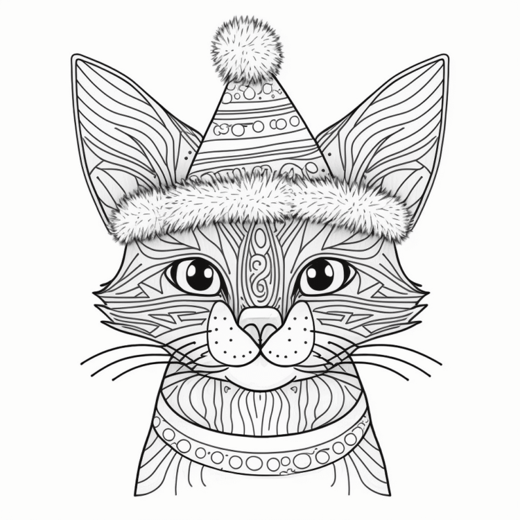 Dibujo para colorear gato con gorro