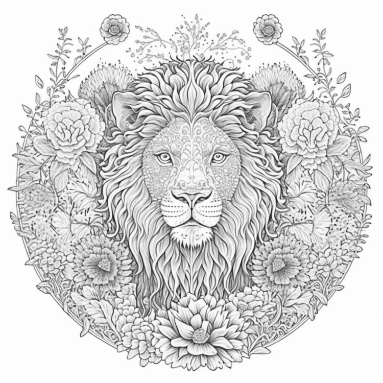 Lion and flowers