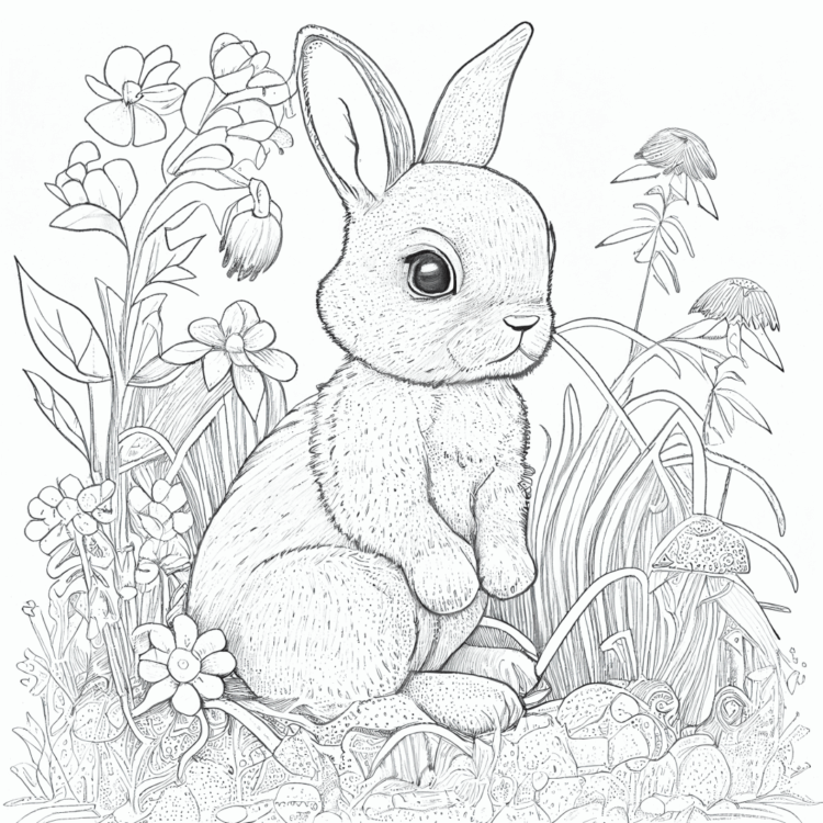 Dibujo para colorear Conejo de Pascua en la naturaleza