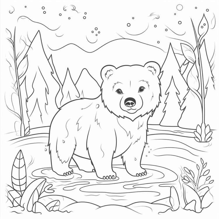 Dibujo para colorear Oso en el bosque