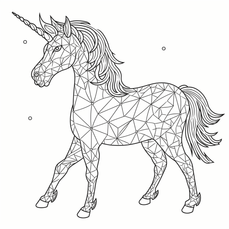 Ausmalbild Einhorn in Mustern