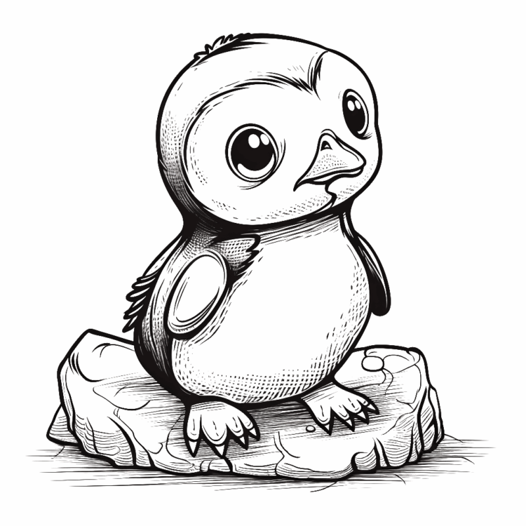 Dibujo para colorear pingüino bebé sobre una roca