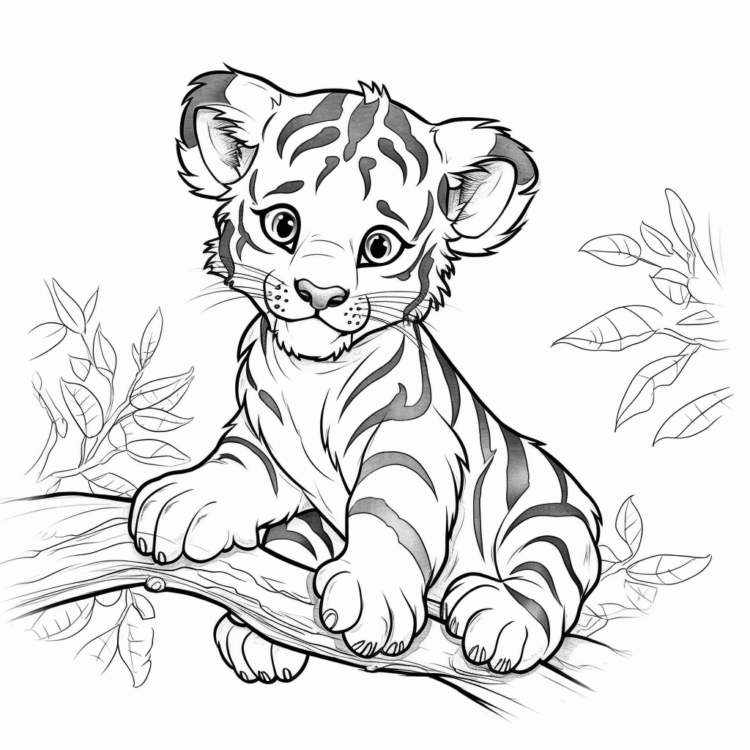 Ausmalbild Tiger auf einem Baum