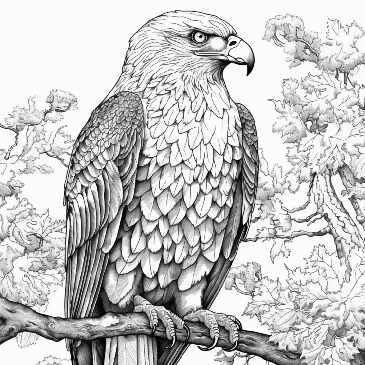 Dibujo para colorear árbol y águila