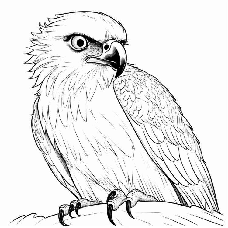 Dibujo para colorear rama de árbol y águila