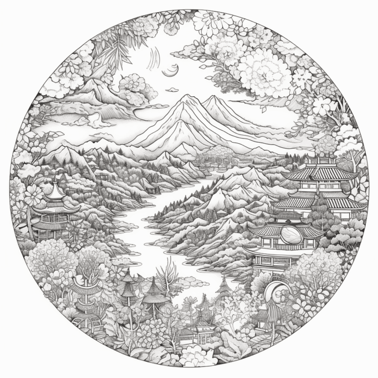Dibujo para colorear vista montaña
