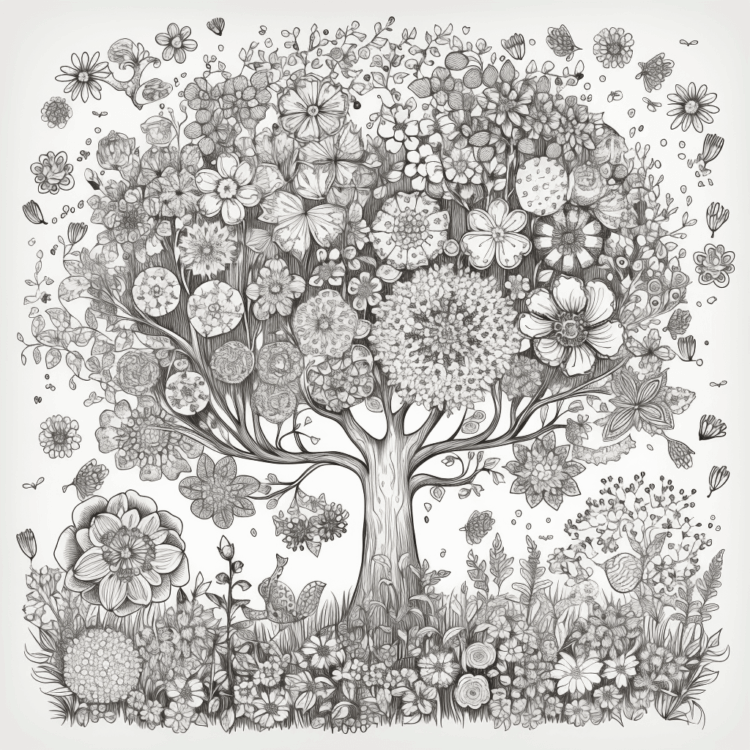 Dibujo para colorear Árbol en flor