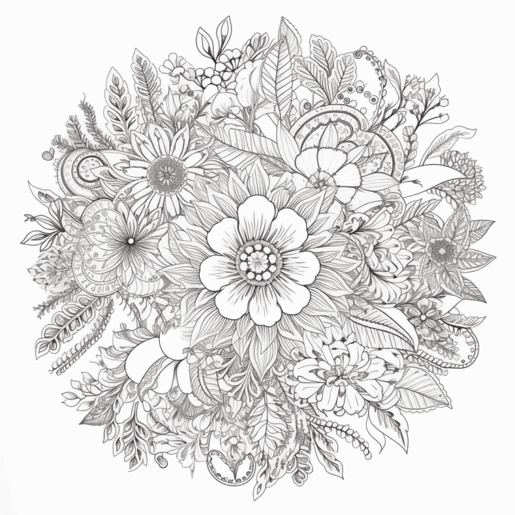 Dibujo para colorear mandala de flores