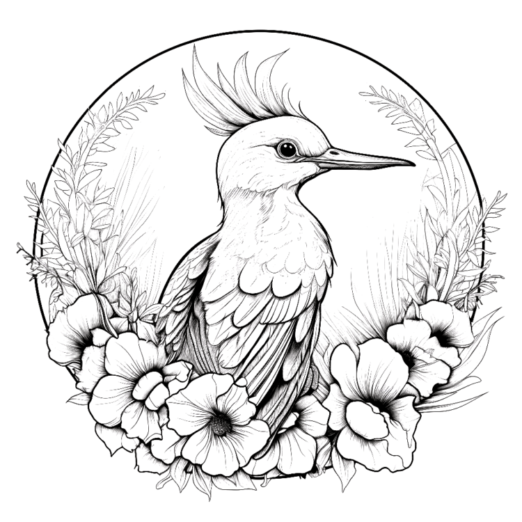 Coloring picture flowers and bird