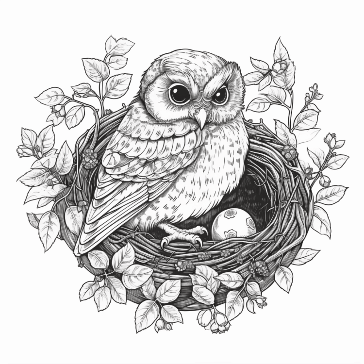 Dibujo para colorear huevo y búho
