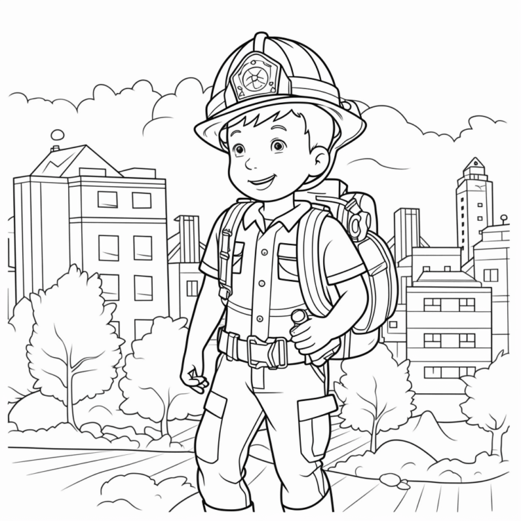 Ausmalbild Ein Kind Feuerwehrmann