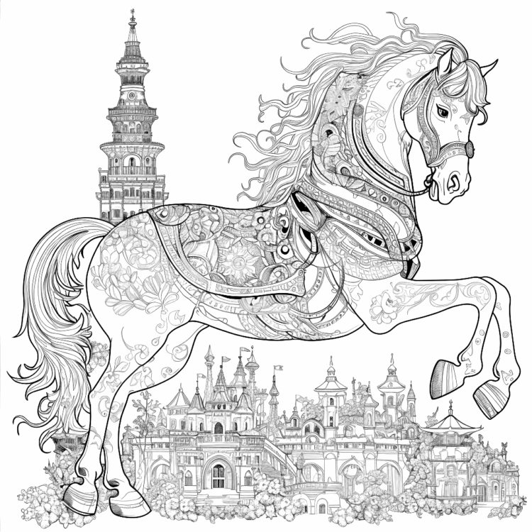 Ein Pferd und ein Schloss