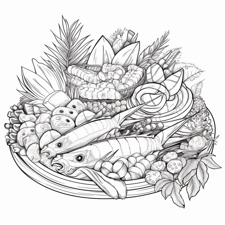 Colorear dibujos de alimentos en una bandeja