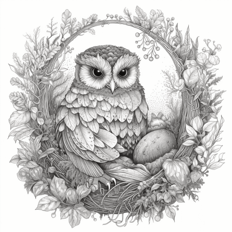 Dibujo para colorear búho y huevo