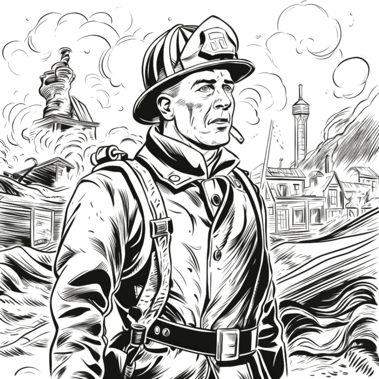 Coloring picture fireman and fire