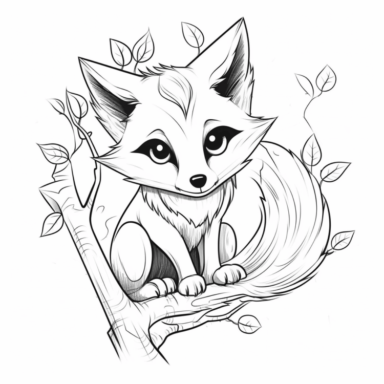 Coloring picture fox on the branch