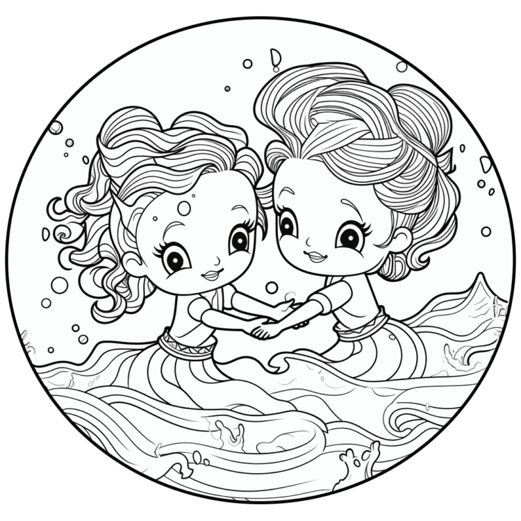 Happy mermaids coloring page