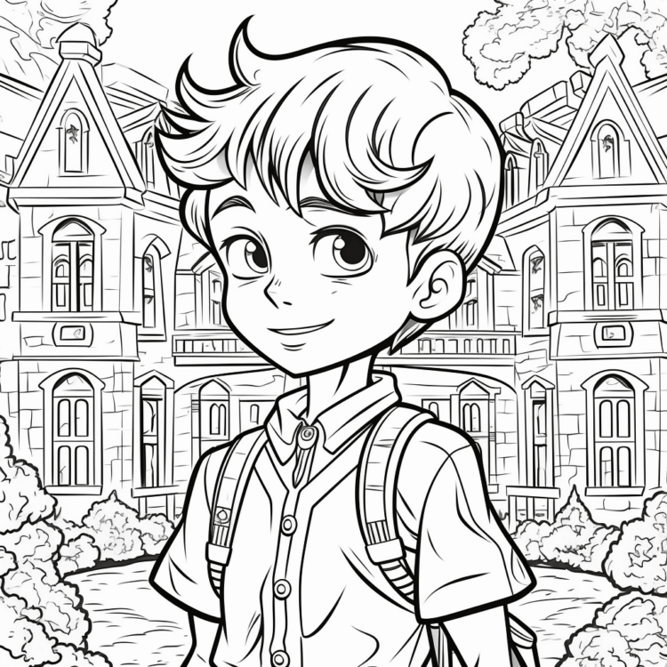 Coloring picture happy schoolboy