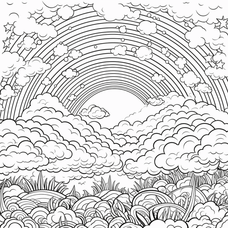 Coloring picture grass and rainbow