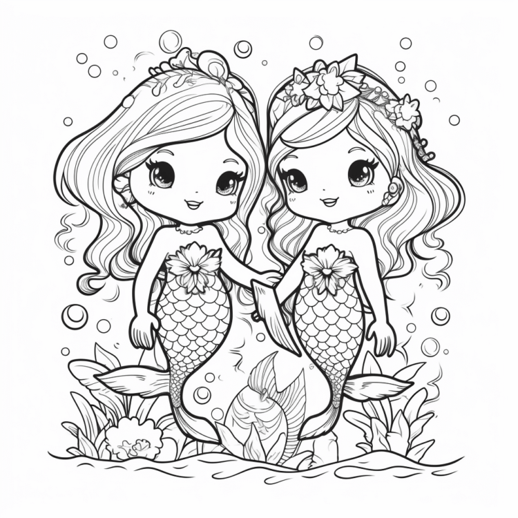 Dibujo para colorear Sirenas bonitas