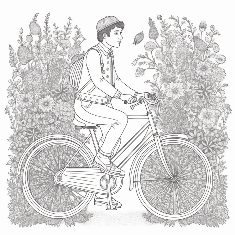 Dibujo para colorear niño en bicicleta