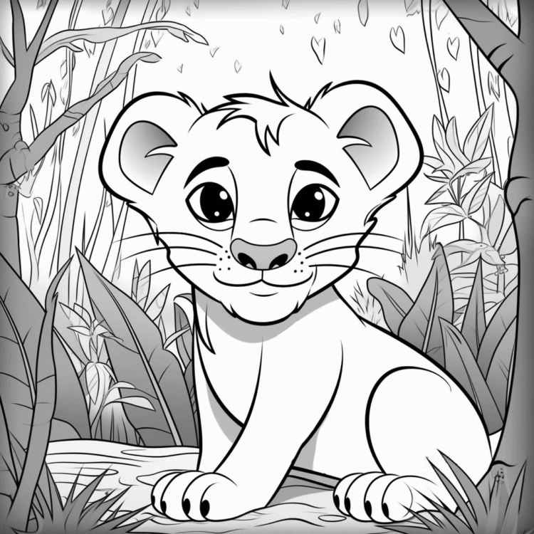 Dibujo para colorear niño en el bosque