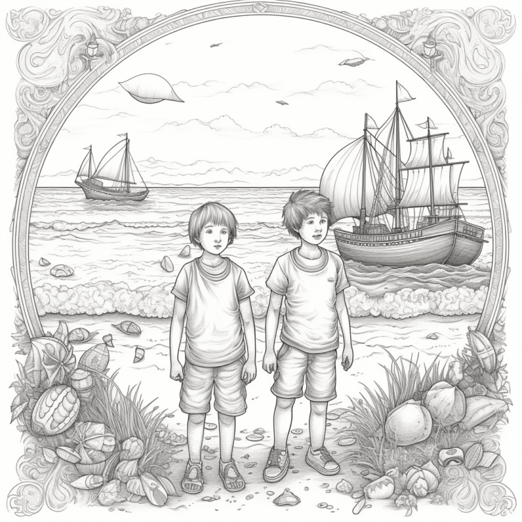 Dibujo para colorear Los niños y el mar