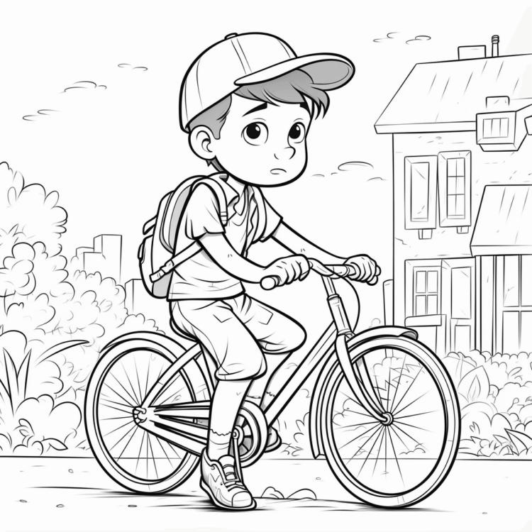 Ausmalbild Kind auf einem Fahrrad