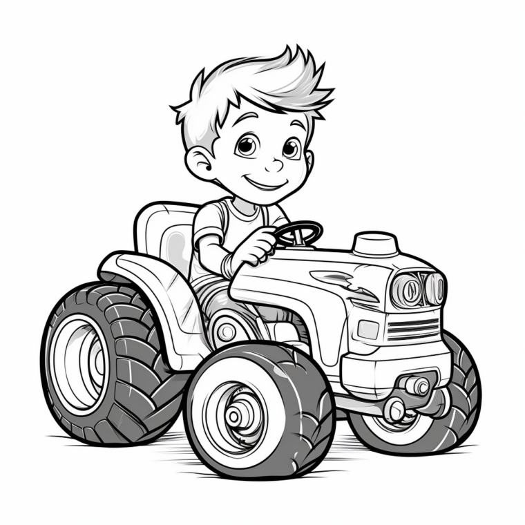 "Kind fährt einen Traktor" Ausmalbild - kostenlos herunterladen