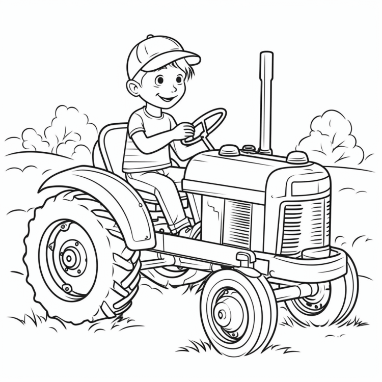 Ausmalbild Kind und Traktor