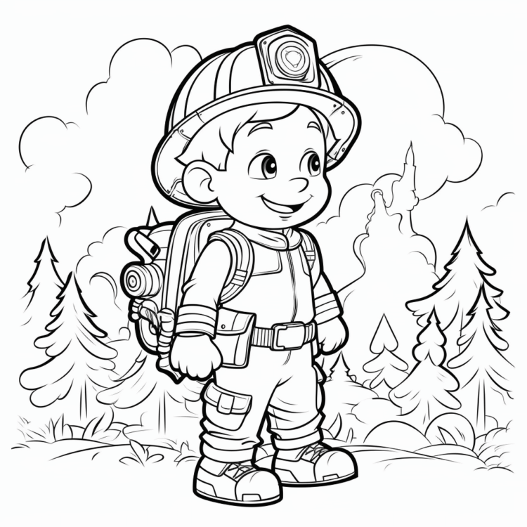 Dibujo para colorear niños bombero