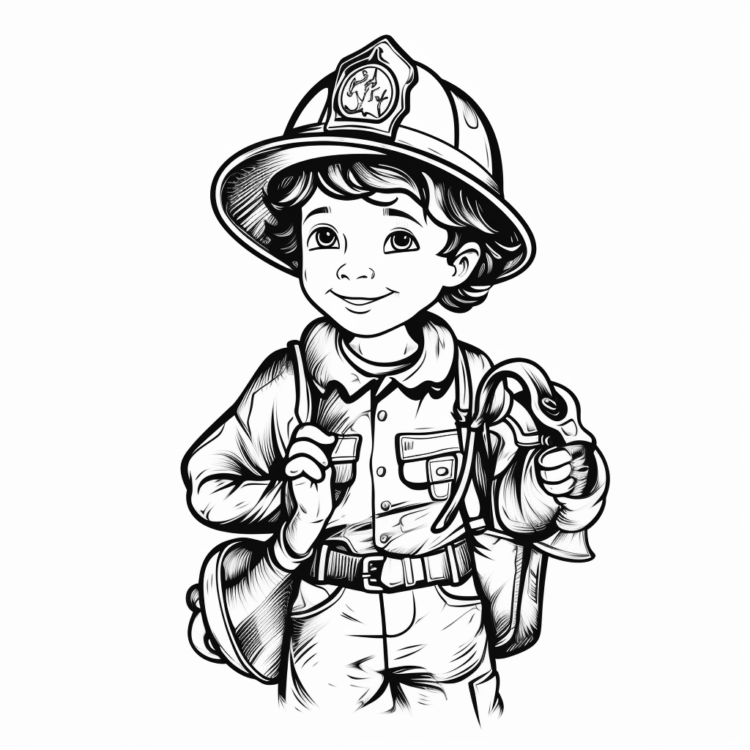 Ausmalbild Kleiner Feuerwehrmann