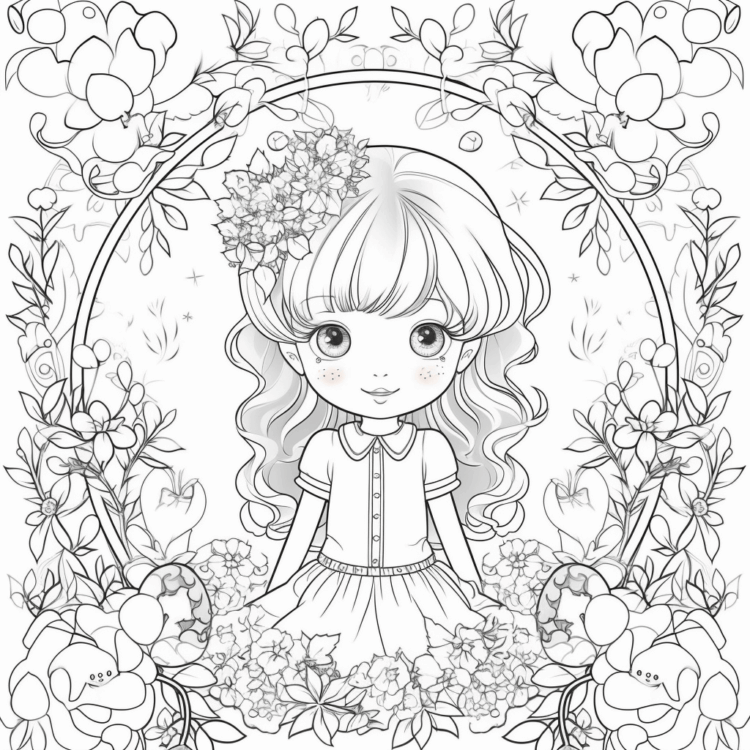 Página para colorear de Princesas y flores