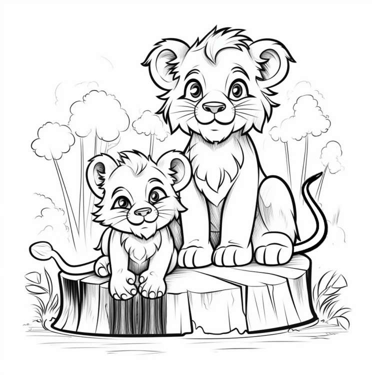 Coloring picture lion and a cub