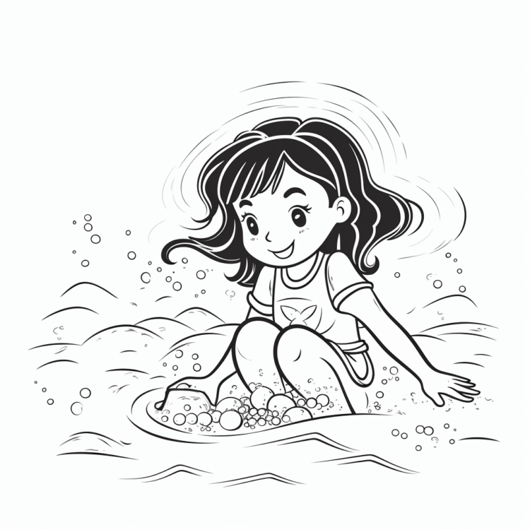 Ausmalbild Mädchen am Strand