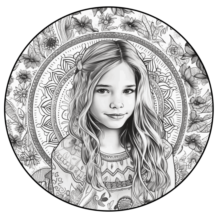 Dibujo para colorear niña en mandala