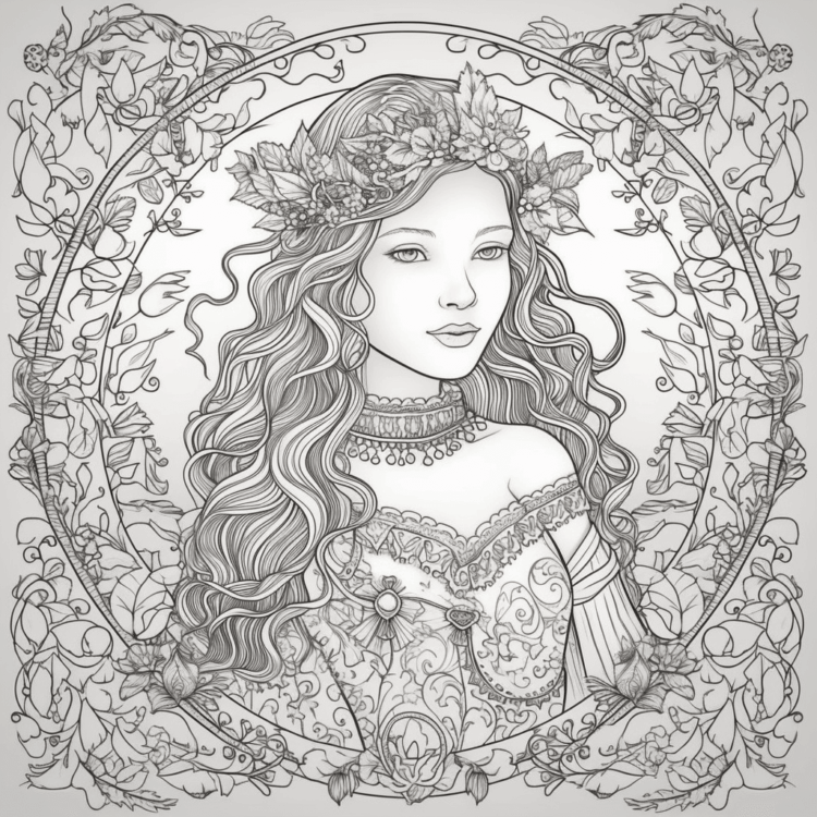 Página para colorear de princesas de cuento