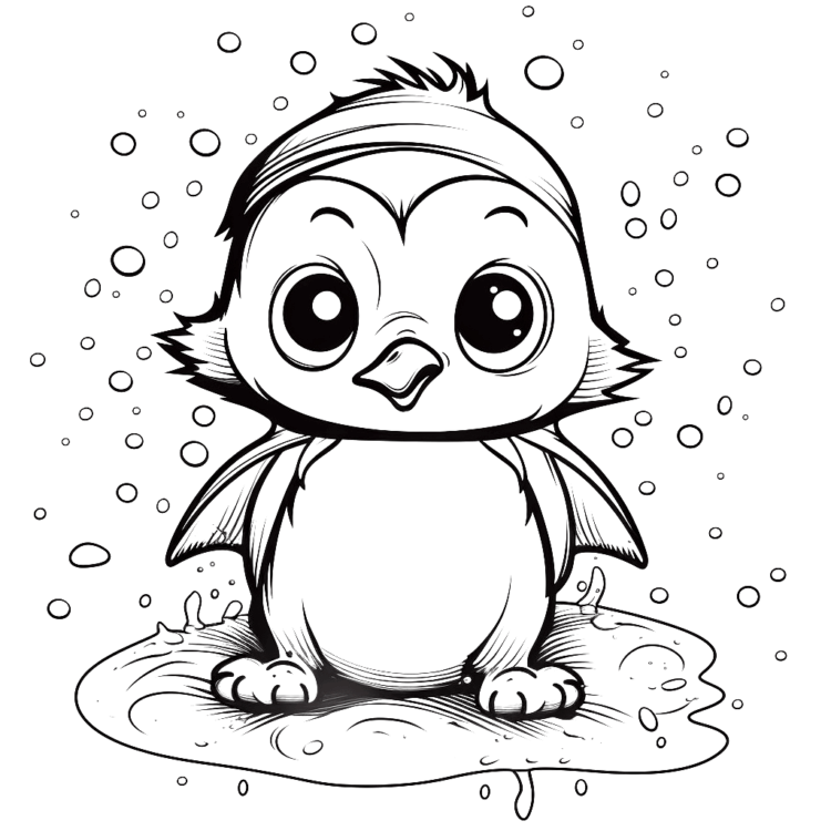 Ausmalbild Nasses Baby-Pinguin